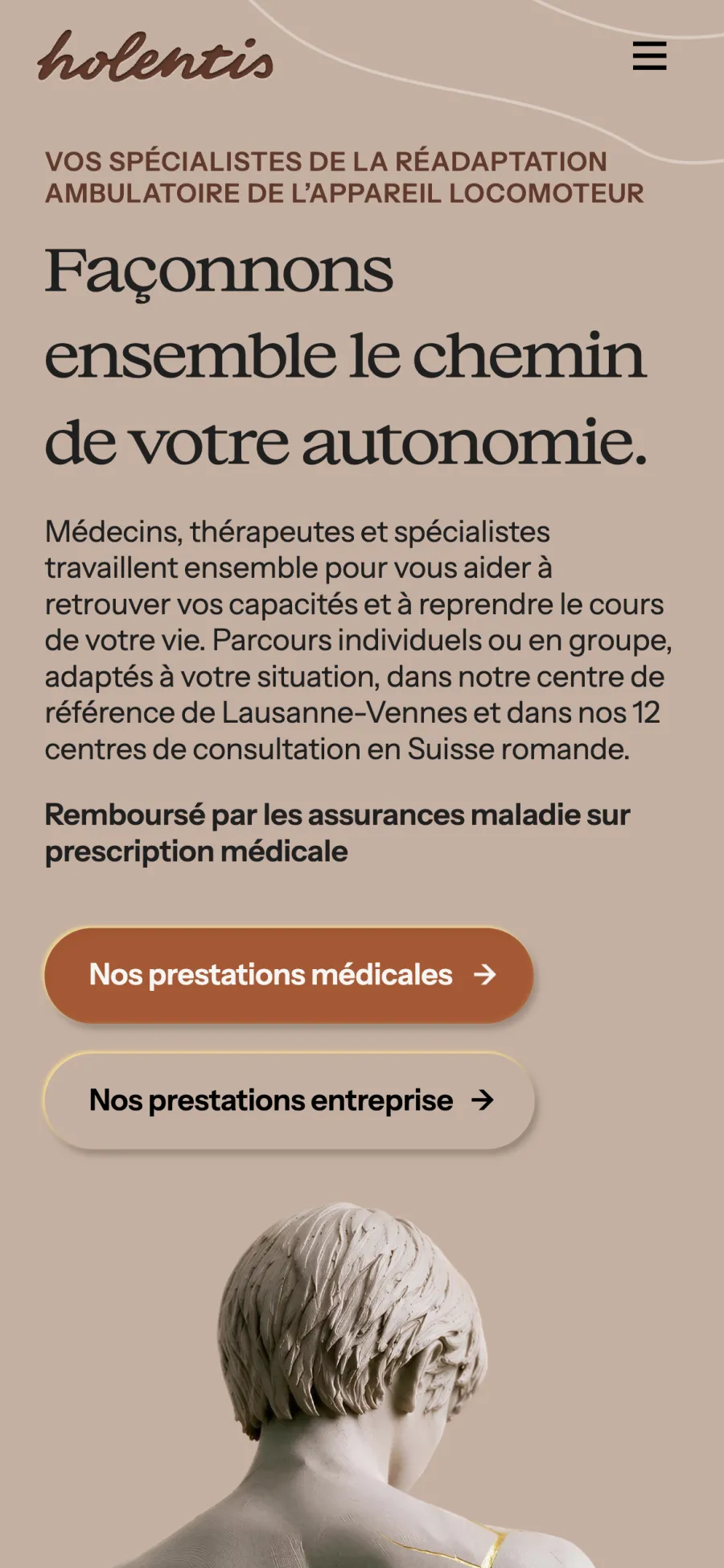 The Holentis website on mobile