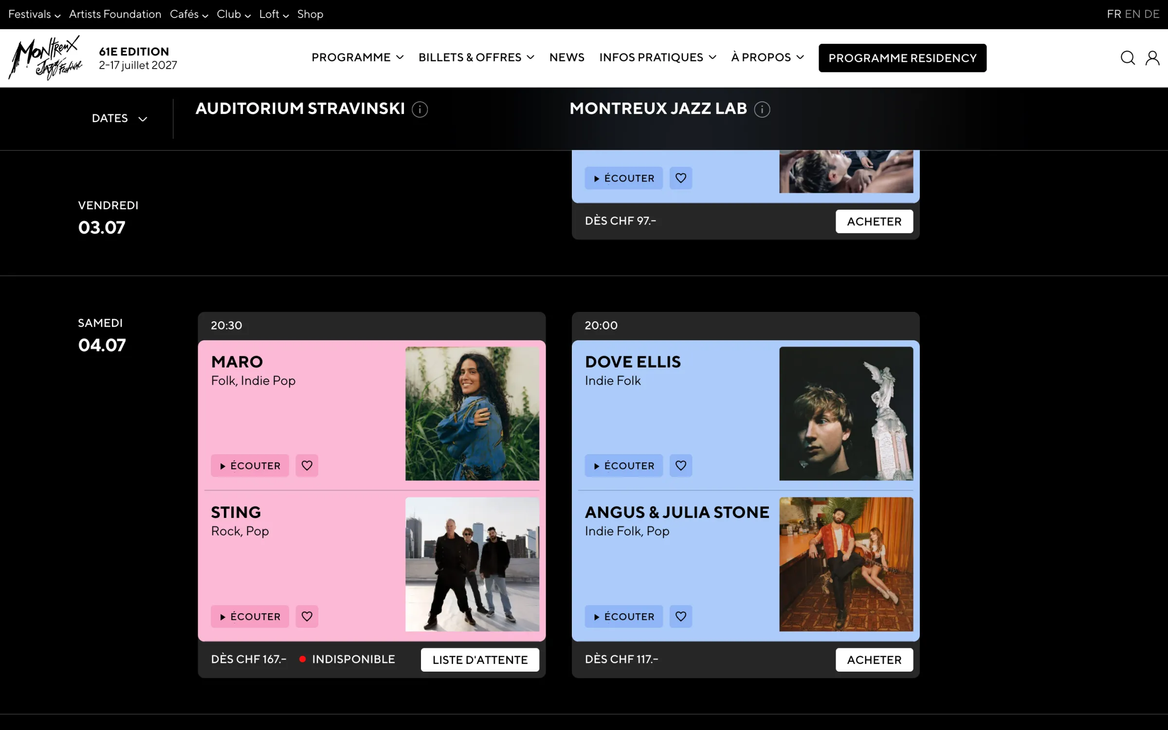 Montreux Jazz Festival programme: concert grid by day and by stage